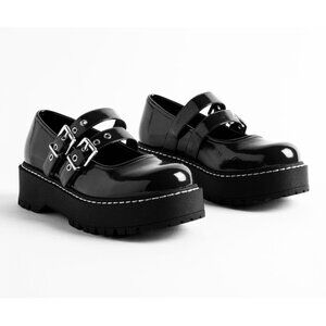 Torrid Double Strap Mary Jane Black Patent Faux Leather Edgy Chunky Lug Sole 6.5